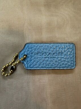 Coach Blue Leather Bag Tag with Brass Ball Chain